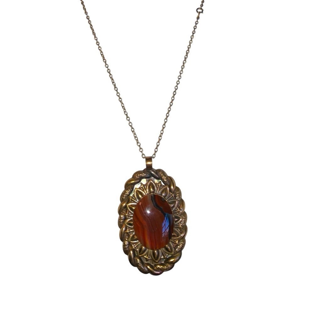 VTG Large Glass Cabochon Pendant Necklace